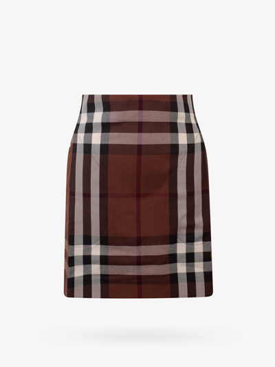 Burberry Kiandra Check Wool Mini Skirt In Brown