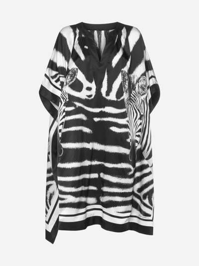 Dolce & Gabbana Zebra-print Silk Shift Dress In Black