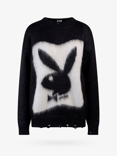 Saint Laurent Playboy Bunny Jacquard Jumper In Nero