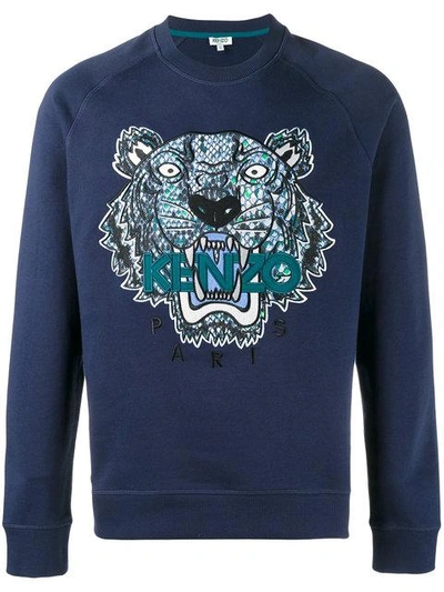 Kenzo Python-print Tiger Logo Sweatshirt, Navy In Blue