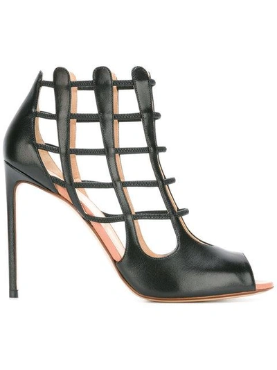 Francesco Russo 'nadia' Cutout Heel Leather Sandal Booties In Black