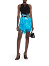 Attico Aurelie Embellished Mini Skirt In Blue