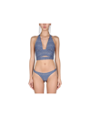 Magda Butrym Women's Bikini Top With All Over Logo In Blue