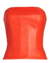 Staud Tracing Strapless Faux Leather Top In Red