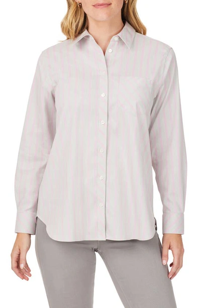 Foxcroft Stripe Boyfriend Button-up Shirt In Heather Grey Co