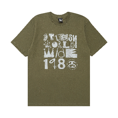 Pre-owned Stussy World Wide 1980 Multifont Tee 'olive' In Green