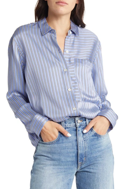 Rails Womens Spencer Stripe Silk Shirt In Moonlight Stripe In Blue