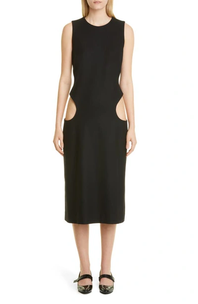 Puppets And Puppets Column Cutout Wool Blend Midi Dress In Black