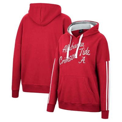 Colosseum Crimson Alabama Crimson Tide Serena Oversized Sleeve Striping V-neck Pullover Hoodie