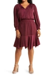 SAM EDELMAN SMOCKED LONG SLEEVE A-LINE DRESS