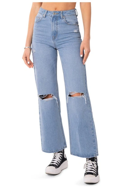 Edikted Lori Ripped High Waist Wide Leg Jeans In Blue