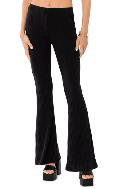 Edikted Dekota Ribbed Flare Pants In Black