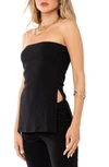 Edikted Dekota Ribbed Side Slit Strapless Top In Black