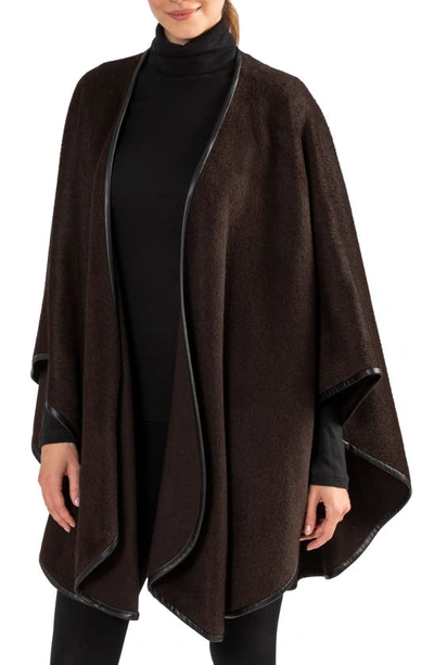 Sofia Cashmere Leather Trim Alpaca Blend Wrap In Dark Brown
