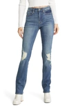 Vigoss Ace Ripped Deconstructed High Waist Straight Leg Jeans In Medium Was