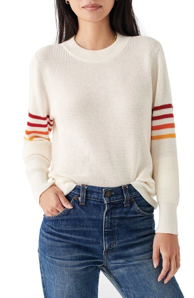Faherty Throwback Stripe Sleeve Organic Cotton & Cashmere Crewneck Top In Starch