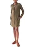 Faherty Legend Long Sleeve Knit Shirtdress In Olive Melange Twill