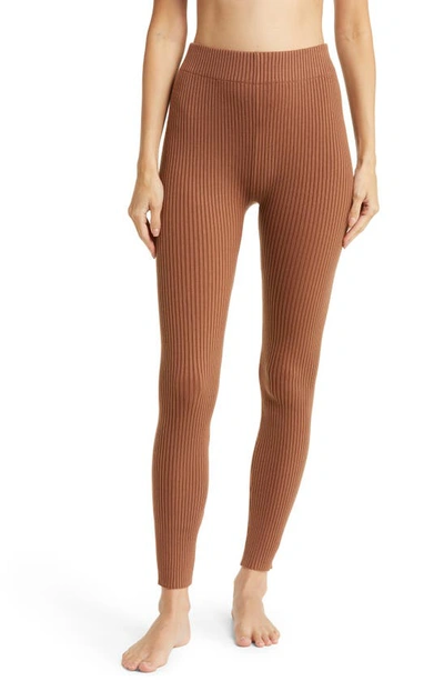 Lunya Rib Cozy Organic Cotton Blend Leggings In Humble Brown