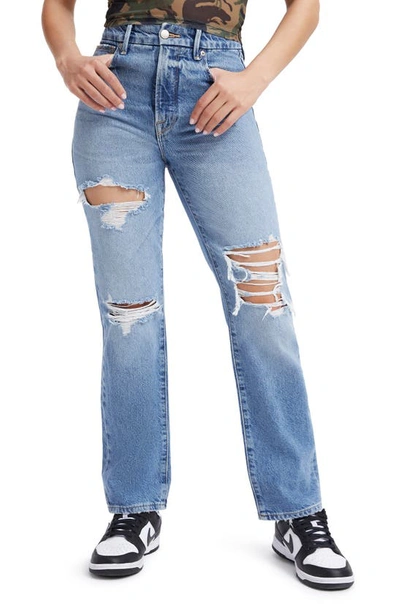 Good American Good Boy 28 Distressed Straight Leg Jeans In I244 In Indigo244