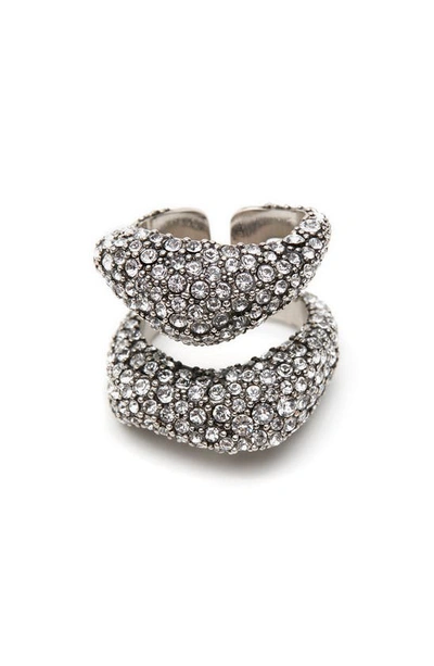 Alexander Mcqueen Women's Silvertone & Crystal Double-band Ring In 0446cryst