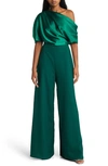Amsale One Shoulder Wide Leg Jumpsuit In Emerald