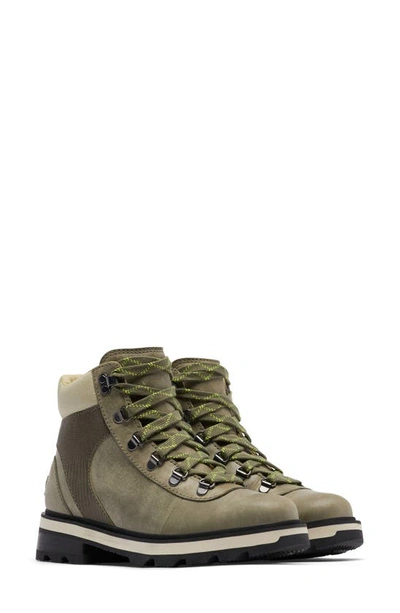 Sorel Women's Lennox Hiker Stkd Wp Hiking Boot In Stone Green/laurel Leaf