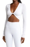 Alo Yoga Knot Long Sleeve Rib Top In White
