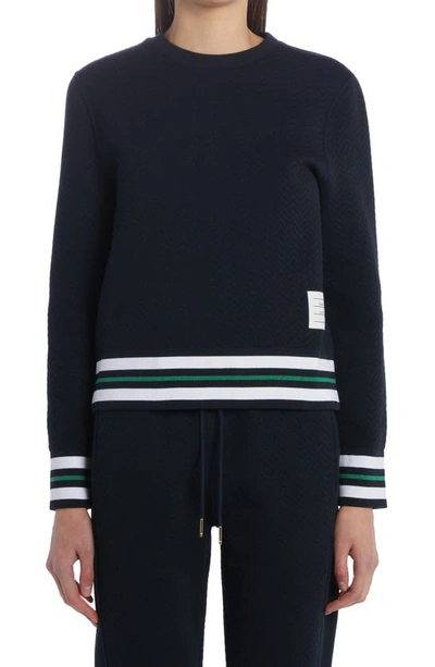 Thom Browne Chevron Jacquard Cotton Blend Sweater In Blue