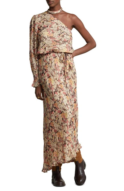 Polo Ralph Lauren Micele Floral Print One-shoulder Single Sleeve Maxi Dress In Fall Floral