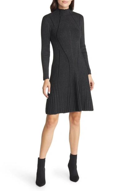 French Connection Mari Ribbed Long Sleeve Sweater Dress In Black