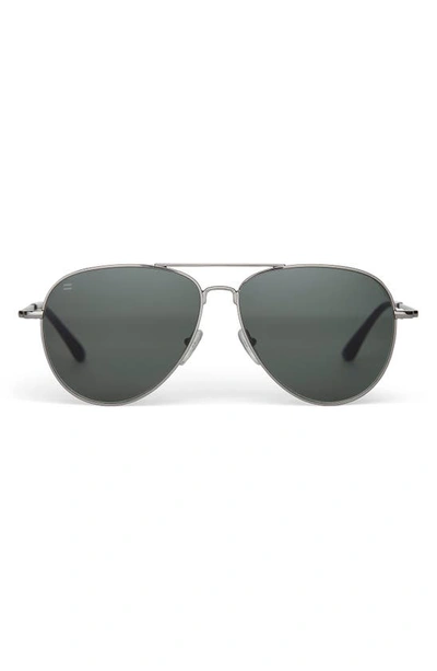 Toms Hudson 60mm Aviator Sunglasses In Shiny Gunmetal/ Green Grey