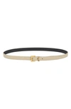 Saint Laurent Logo Slim Leather Belt In Sea Salt