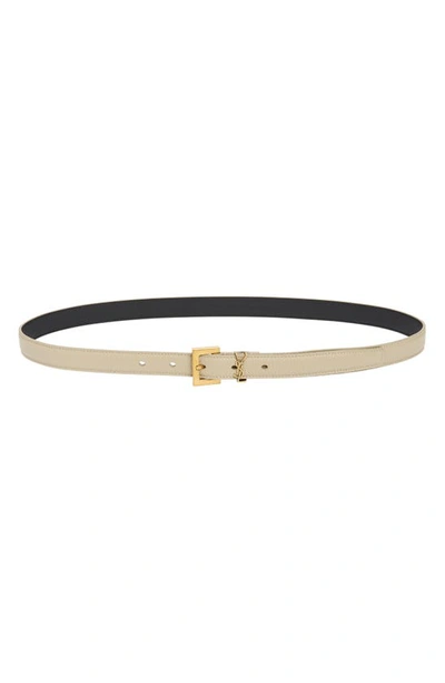 Saint Laurent Logo Slim Leather Belt In Sea Salt