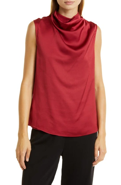 Misook Draped Mock-neck Sleeveless Crepe De Chine Blouse In Scarlet Red