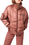 Bernie Abstract Quilted Short Puffer Jacket In Rich Copper