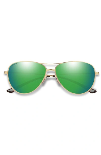 Smith Langley 60mm Chromapop™ Polarized Aviator Sunglasses In Gold / Green Mirror