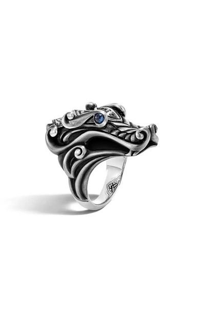 John Hardy Reticulated Silver Legends Naga Blue Sapphire Statement Ring
