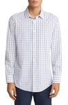 Mizzen + Main Leeward Trim Fit Tattersall Performance Button-up Shirt In White Navy Windowpane