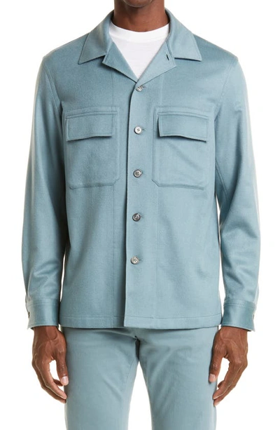 Zegna Oversize Oasi Cashmere Overshirt In Seafoam Blue