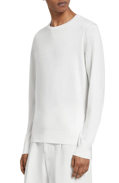 Zegna Oasi Cashmere-blend Crew-neck Sweater In Blanc Chiné