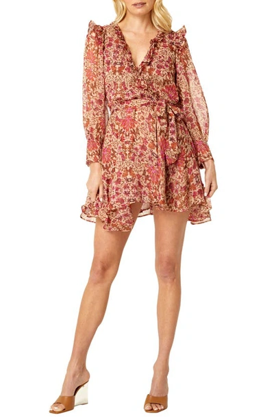 Misa Veruka Floral Print Ruffle Long Sleeve Faux Wrap Dress In Multi