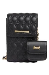 Betsey Johnson Quilted Phone Crossbody & Airpod Case In Black