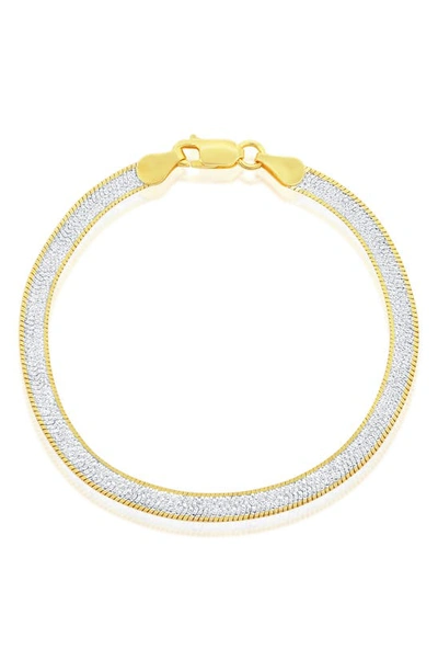 Simona Two-tone Sterling Silver Herringbone Chain Bracelet In Silver/ Gold