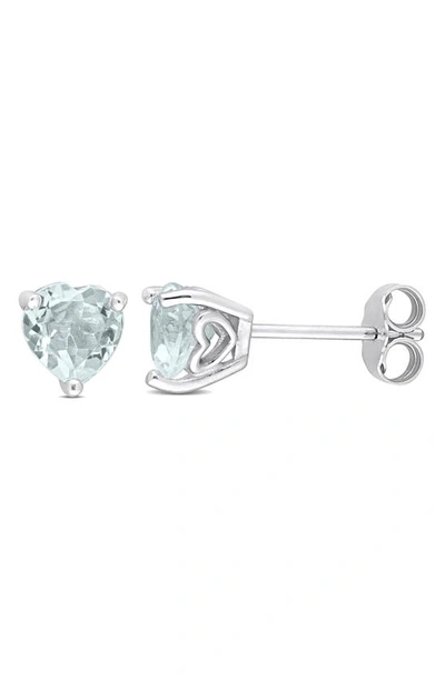 Delmar Sterling Silver Aquamarine Heart Shape Stud Earrings In Blue