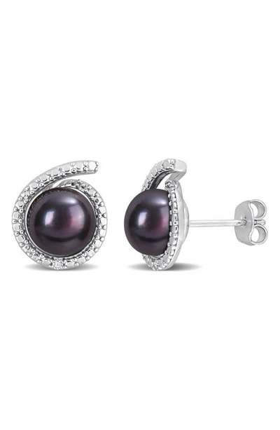 Delmar Black Pearl & Diamond Stud Earrings