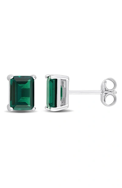 Delmar Sterling Silver Octagon Created Emerald Stud Earrings In Green