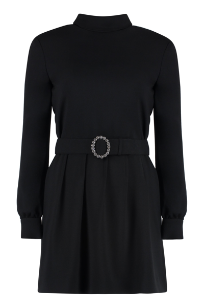 Saint Laurent Wool-cotton Belted A-line Mini Dress In Black