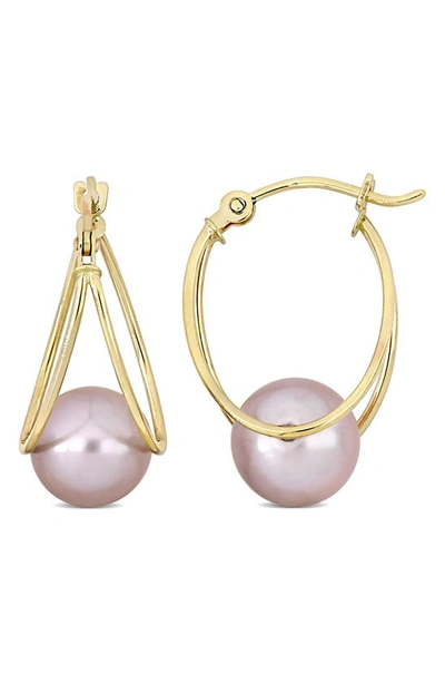 Delmar 10k Yellow Gold 8–8.5mm Cultured Freshwater Pearl Hoop Earrings In Pink