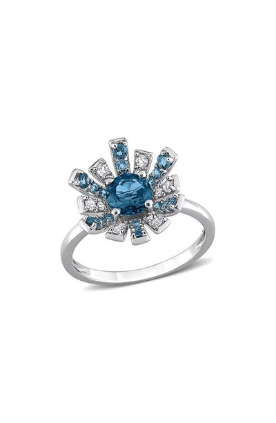 Delmar London Blue Topaz & White Topaz Sunburst Ring