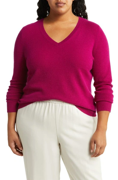 Nordstrom Essential V-neck Cashmere Sweater In Pink Plumier